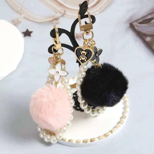 Pearls and Poms Wristlet Keychain