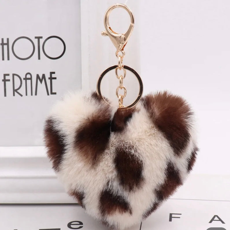 Fluffy Leo Heart Keychain